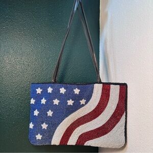 VTG Class "Y&S" Original Patriotic American FLAG Seed Beaded Shoulder Bag Purse